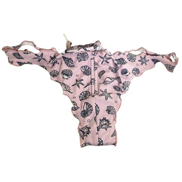 Chloe' Rose Pink Ruffled Bikini Bottom Sea Shells Back Ruched Tie Sz Small NEW - Picture 2 of 3